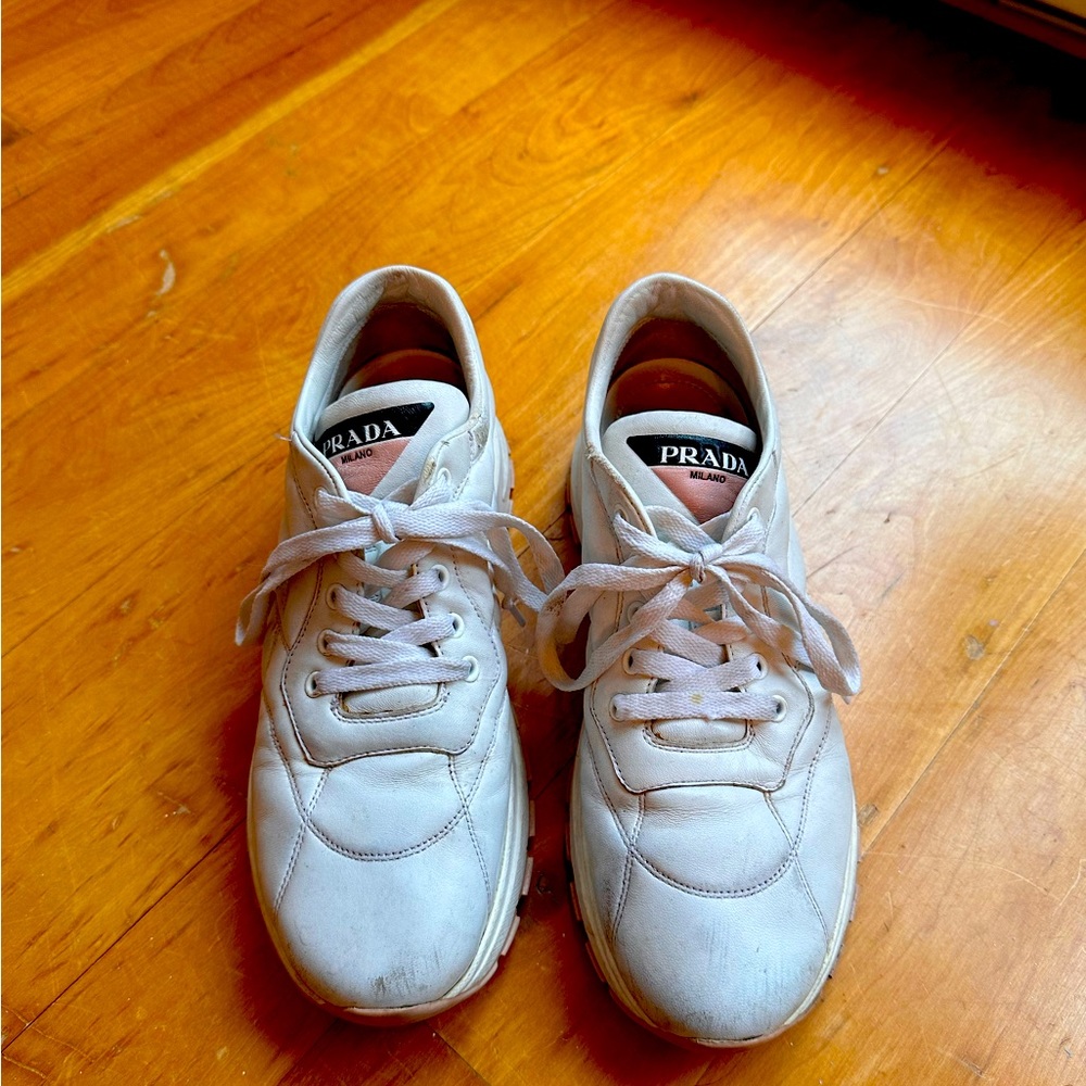 Prada white leather sneakers size 7.5